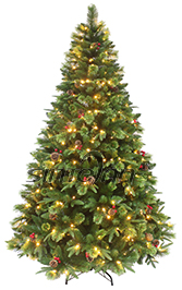 5ft  Pre-lit Decorated Christmas tree with Warm White/Colorful LED & Pinecone,Red Fruit